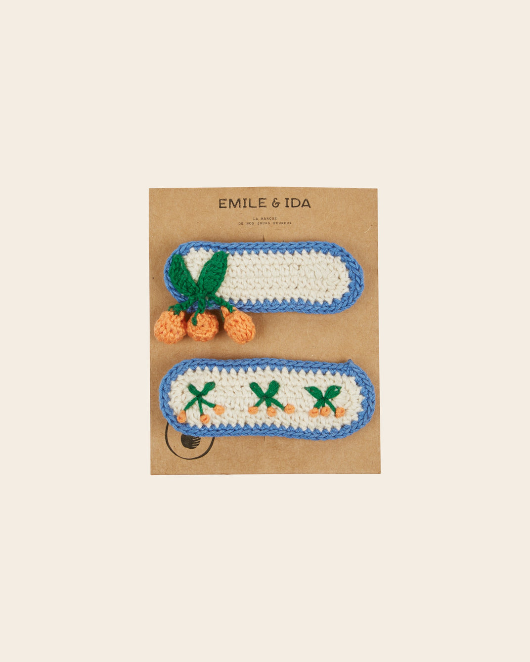 Lot de 2 barrettes - Cerise crochet bleu