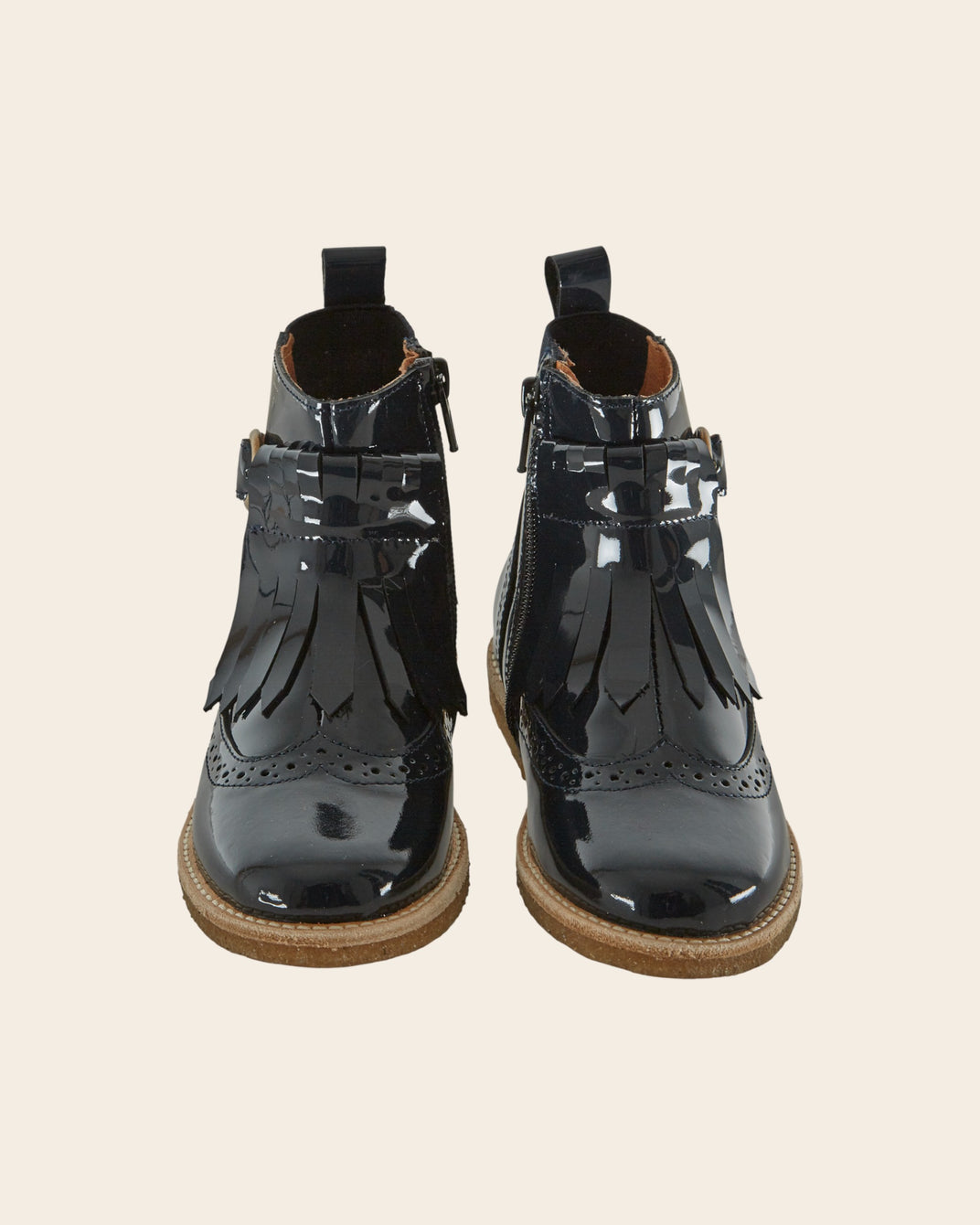Bottines à franges - Cuir verni bleu minuit