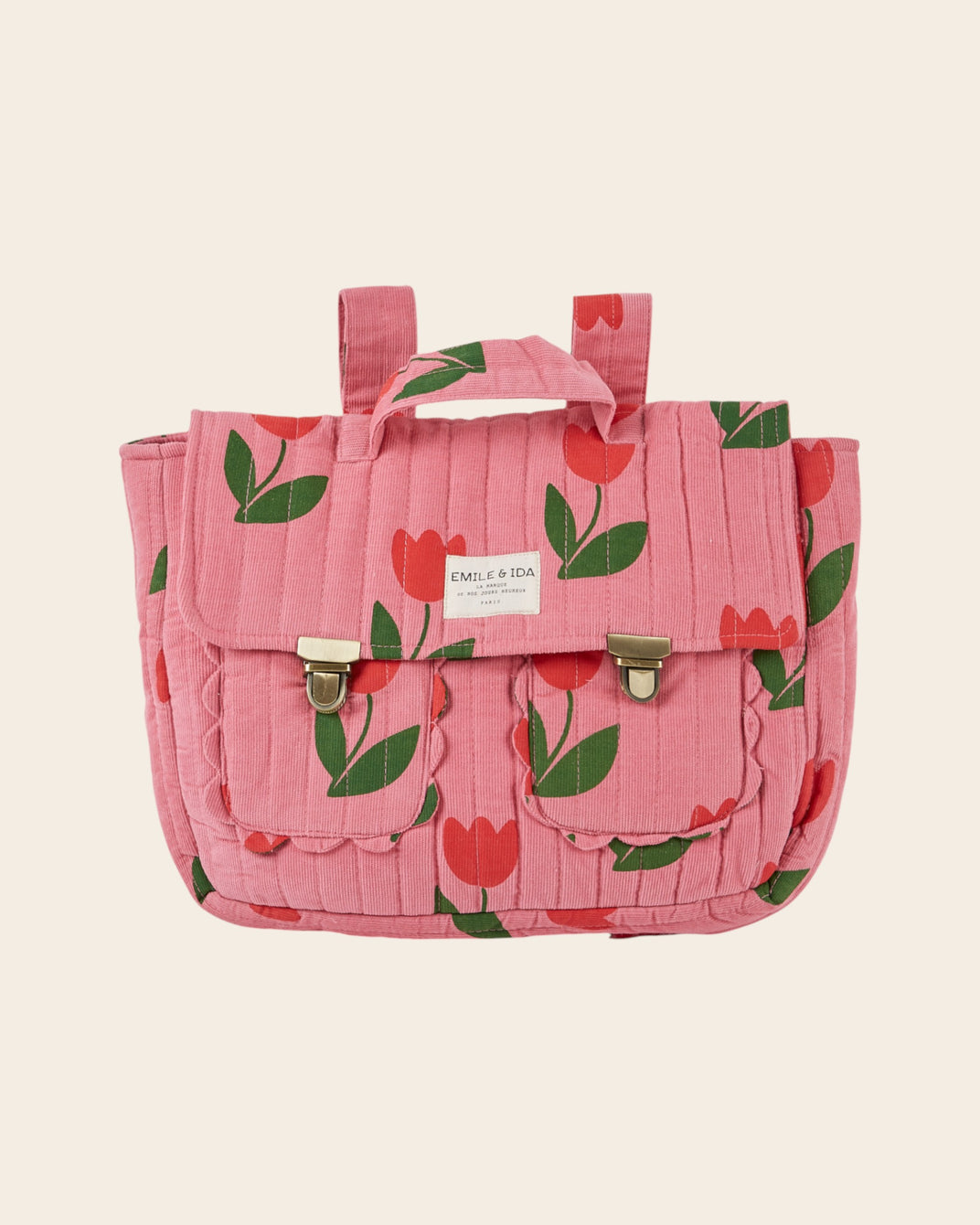 Cartable - Matelassé fleuri rose
