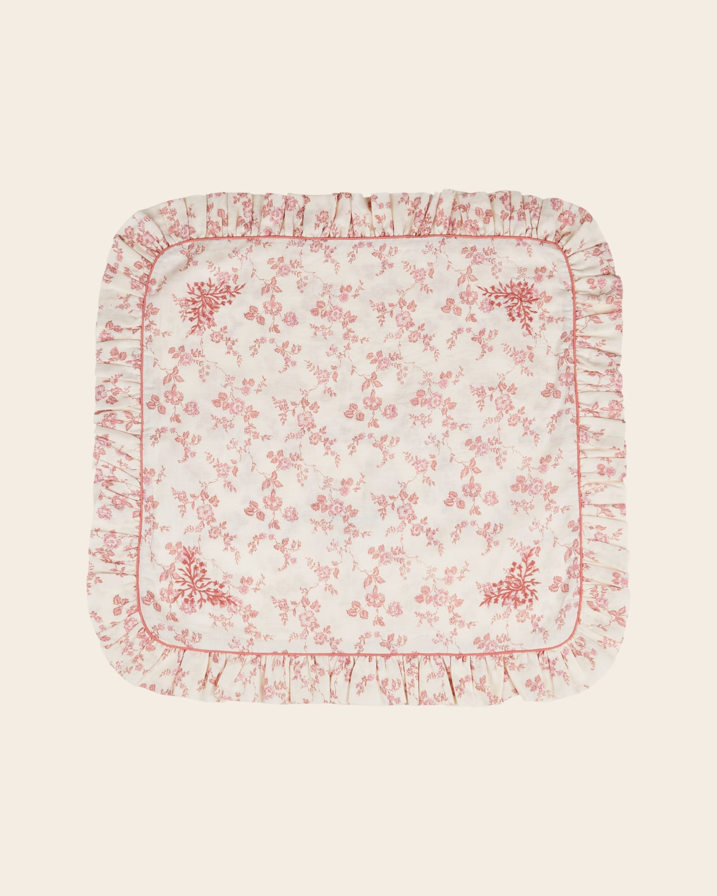 Housse de coussin - Fleuri écru et rose