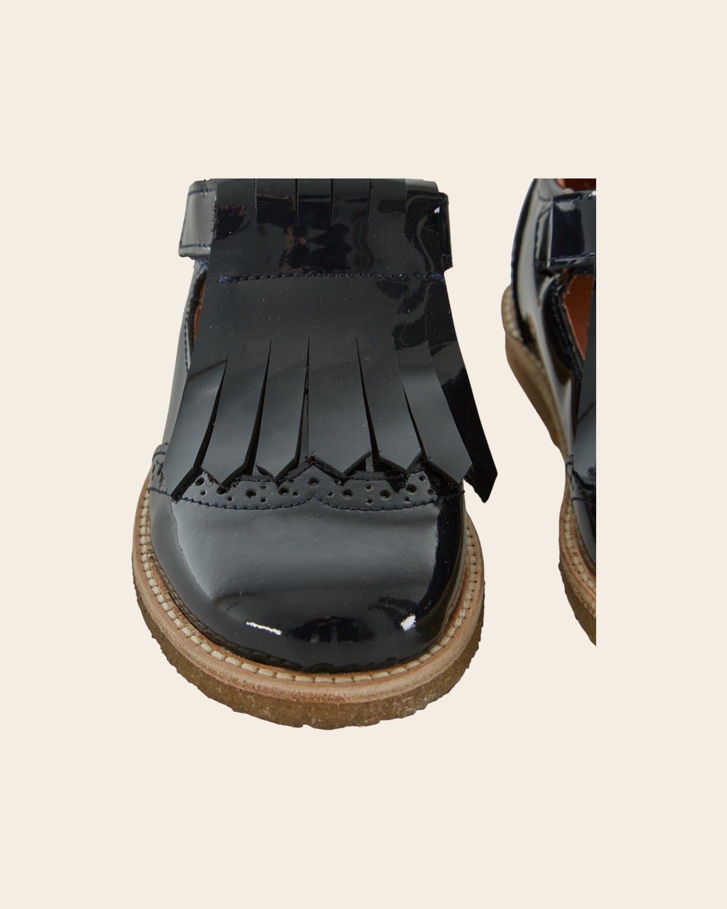 Salomés à franges - Cuir verni marine