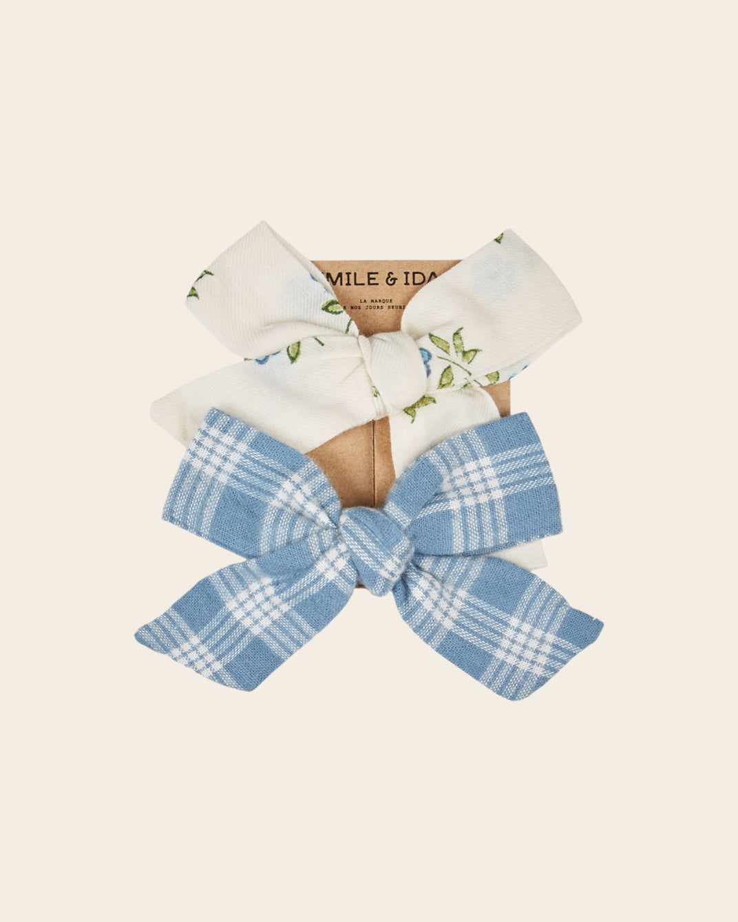 Lot de 2 barrettes - Noeud fleuri et carreaux bleu