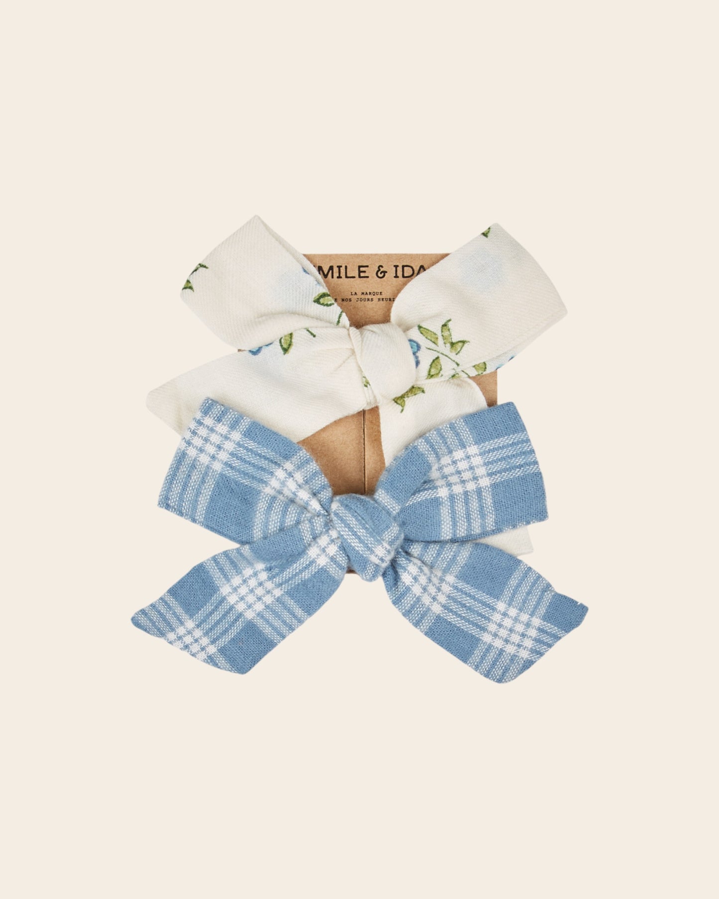 Lot de 2 barrettes - Noeud fleuri et carreaux bleu