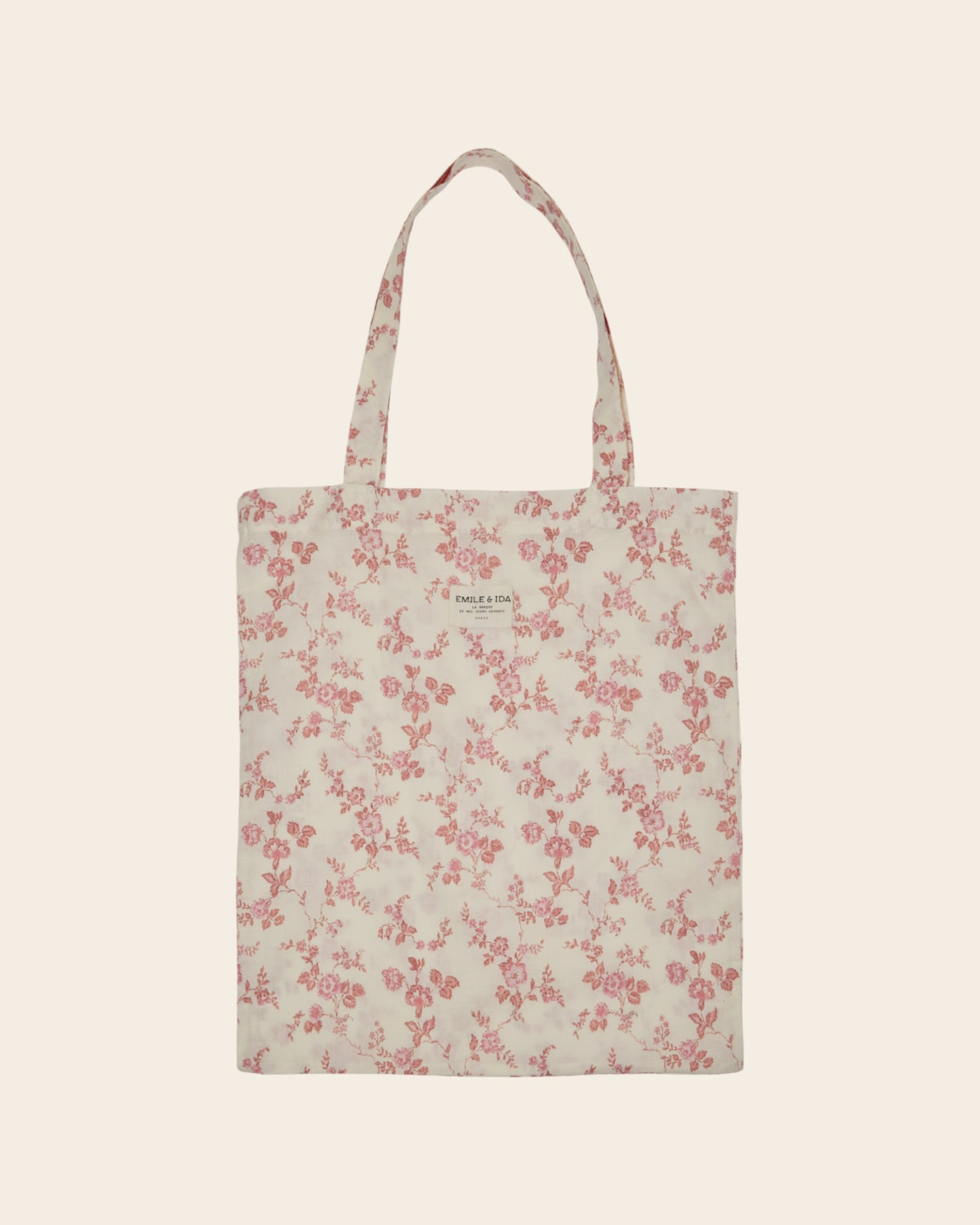 Tote bag - Fleuri écru et rose