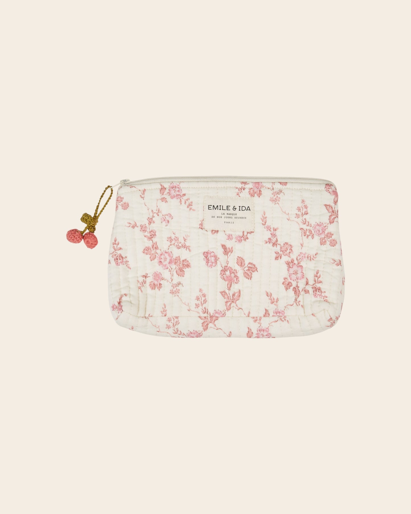 Petite trousse - Fleuri écru et rose
