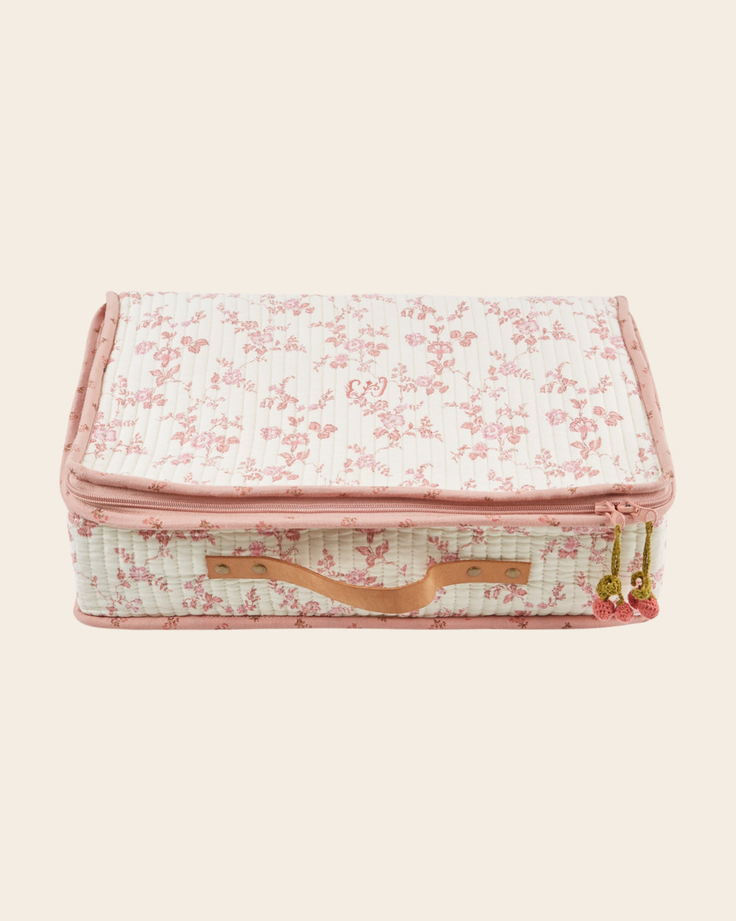 Grande valise - Fleuri écru et rose