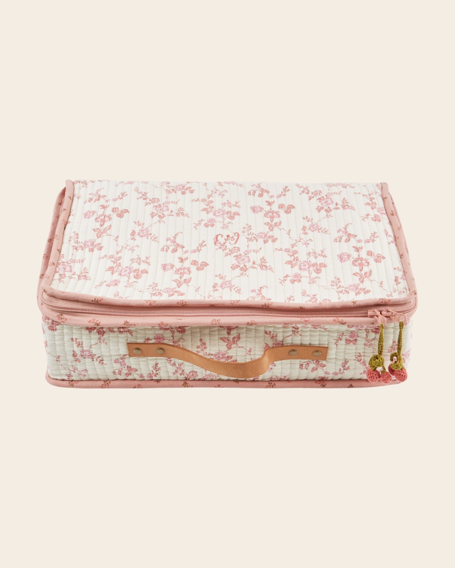Grande valise - Fleuri écru et rose