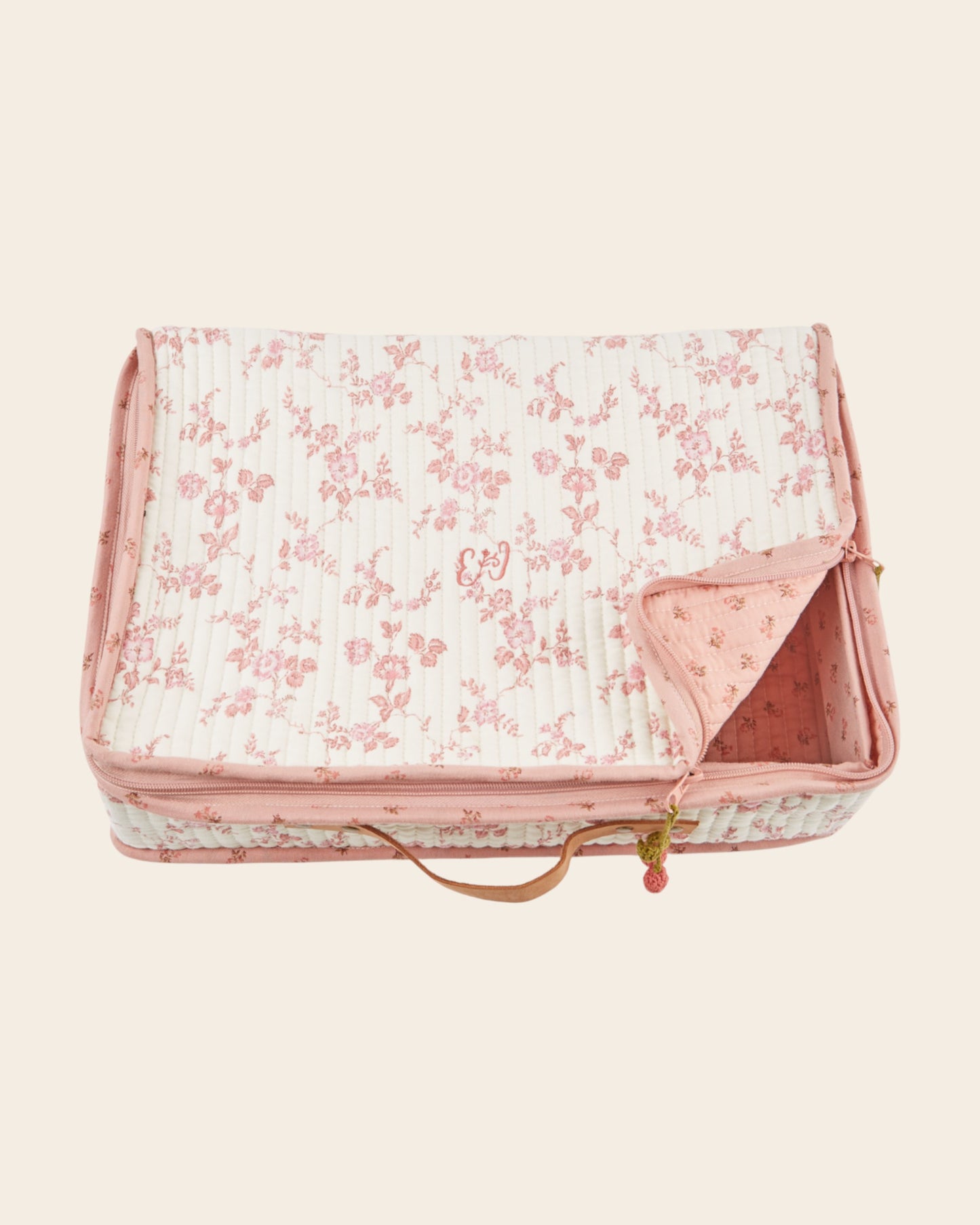 Grande valise - Fleuri écru et rose