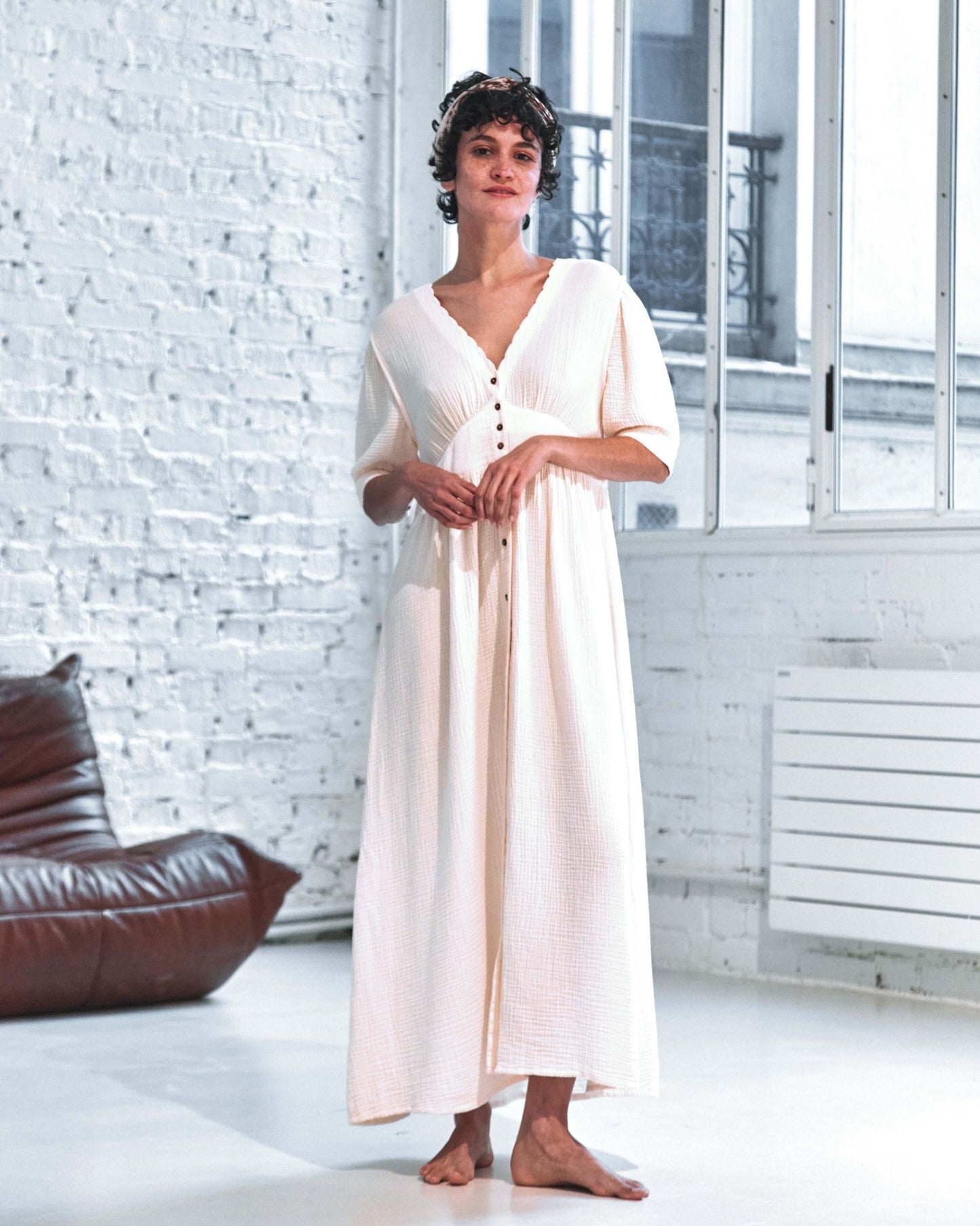 Robe longue - gaze de coton crème