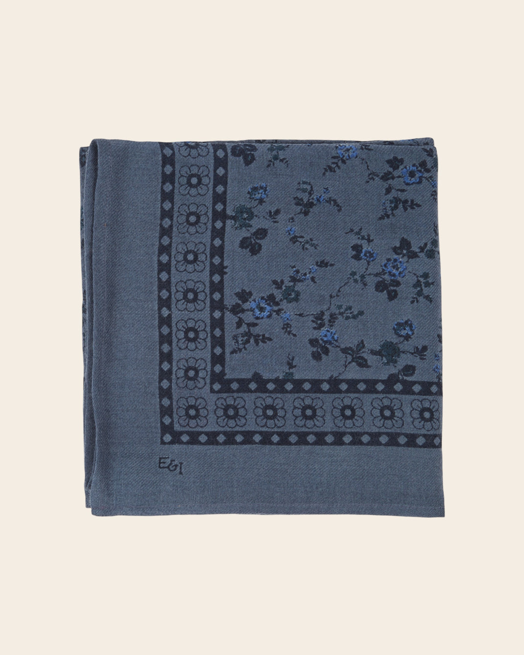 Grand foulard - Bleu gris fleuri