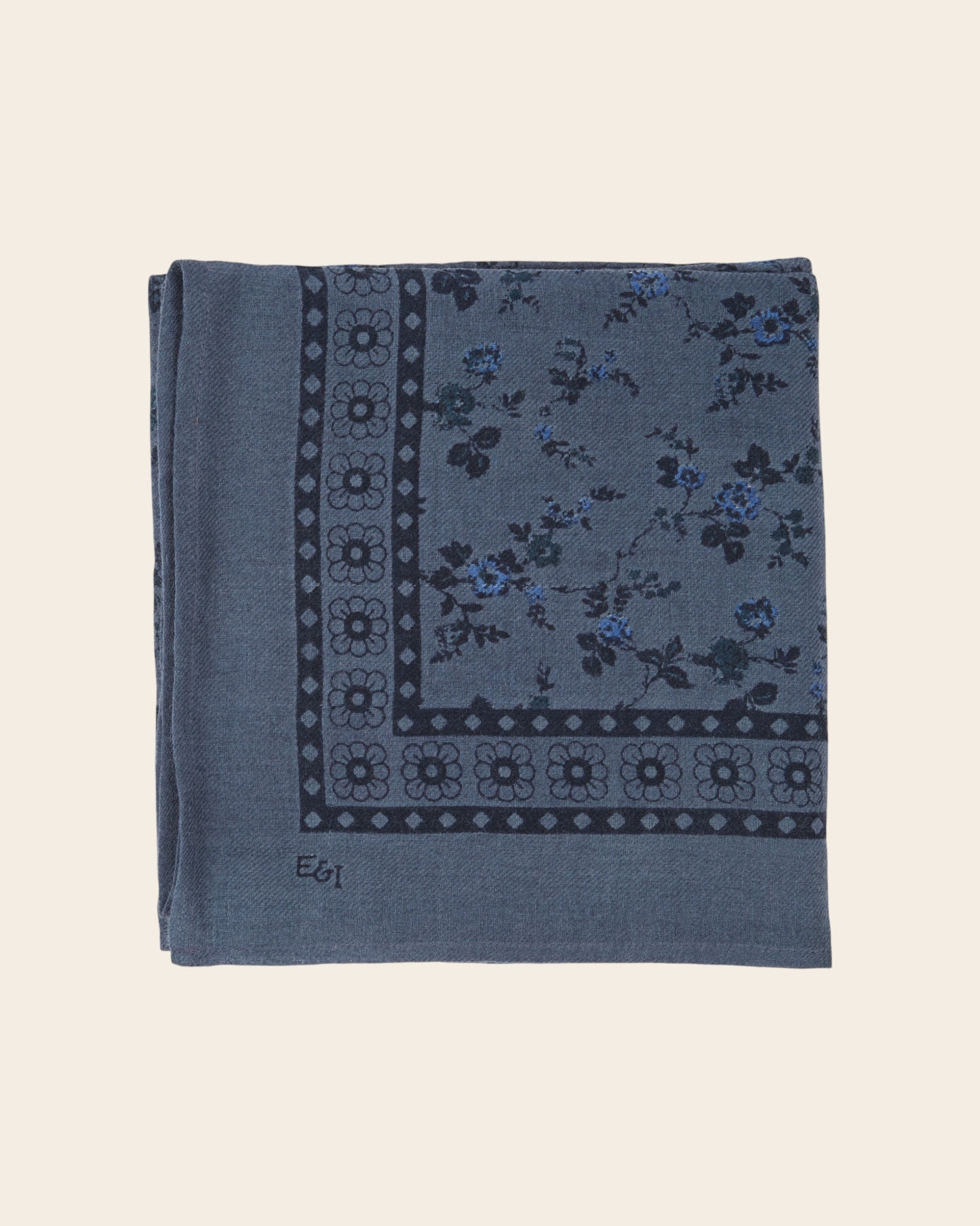 Grand foulard - Bleu gris fleuri