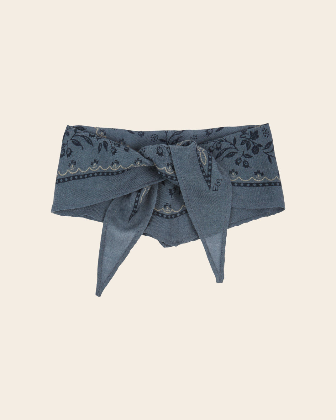 Foulard à nouer - Bleu gris fleuri