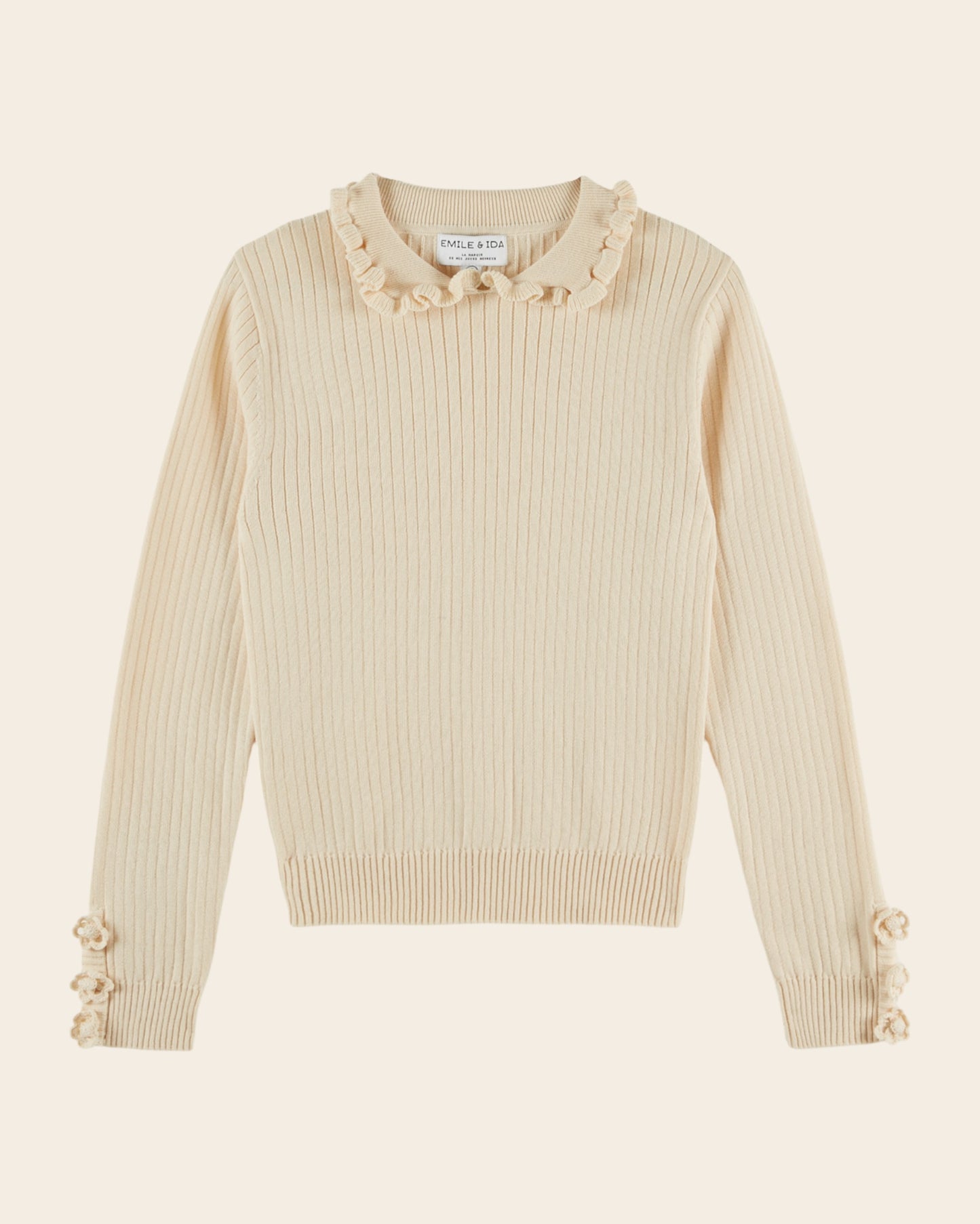 Pull - Côte col volanté écru