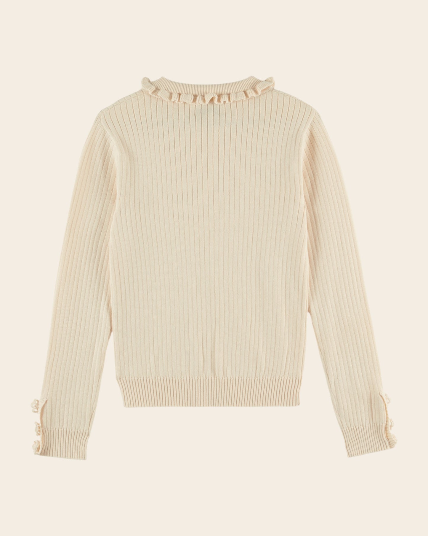 Pull - Côte col volanté écru