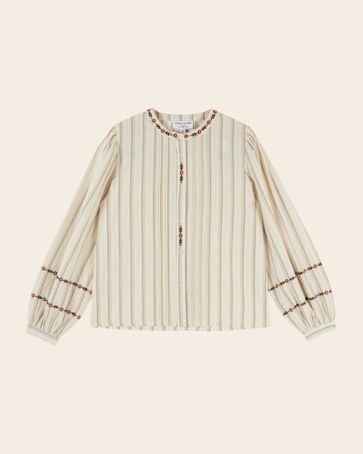 Blouse - Brodée rayures beige