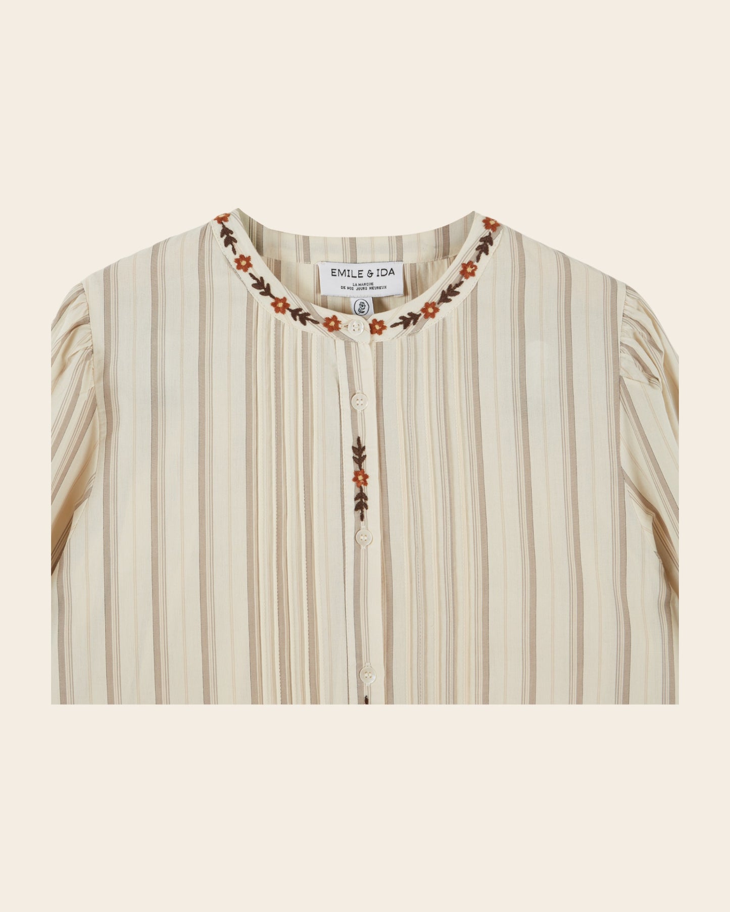 Blouse - Brodée rayures beige