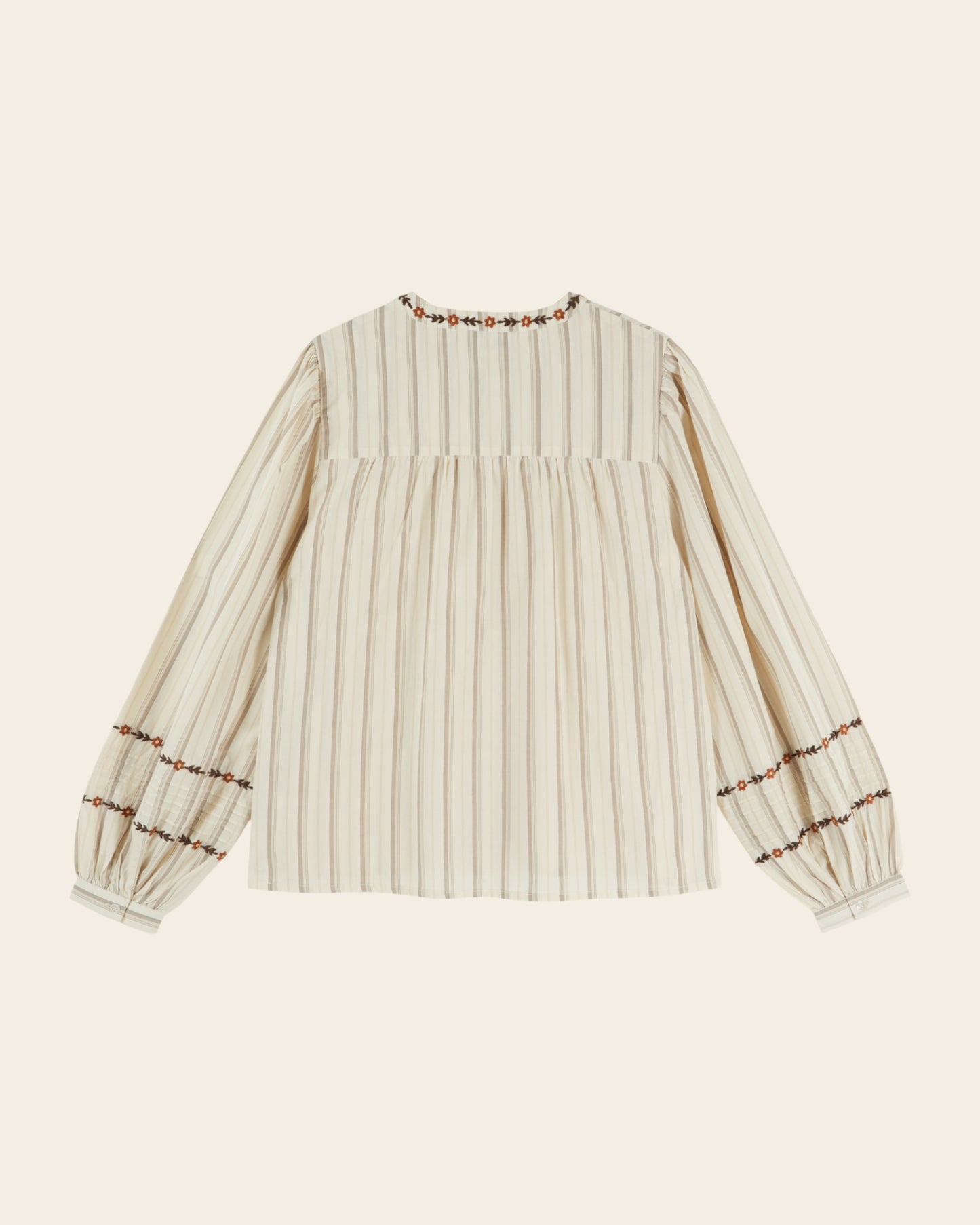 Blouse - Brodée rayures beige