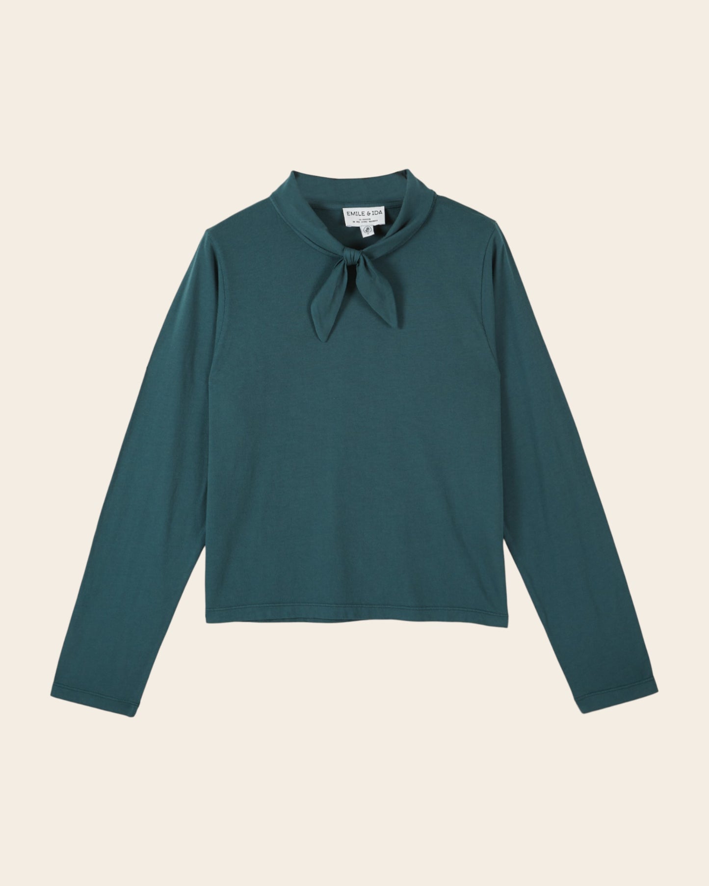 T-shirt manches longues - Col noué vert