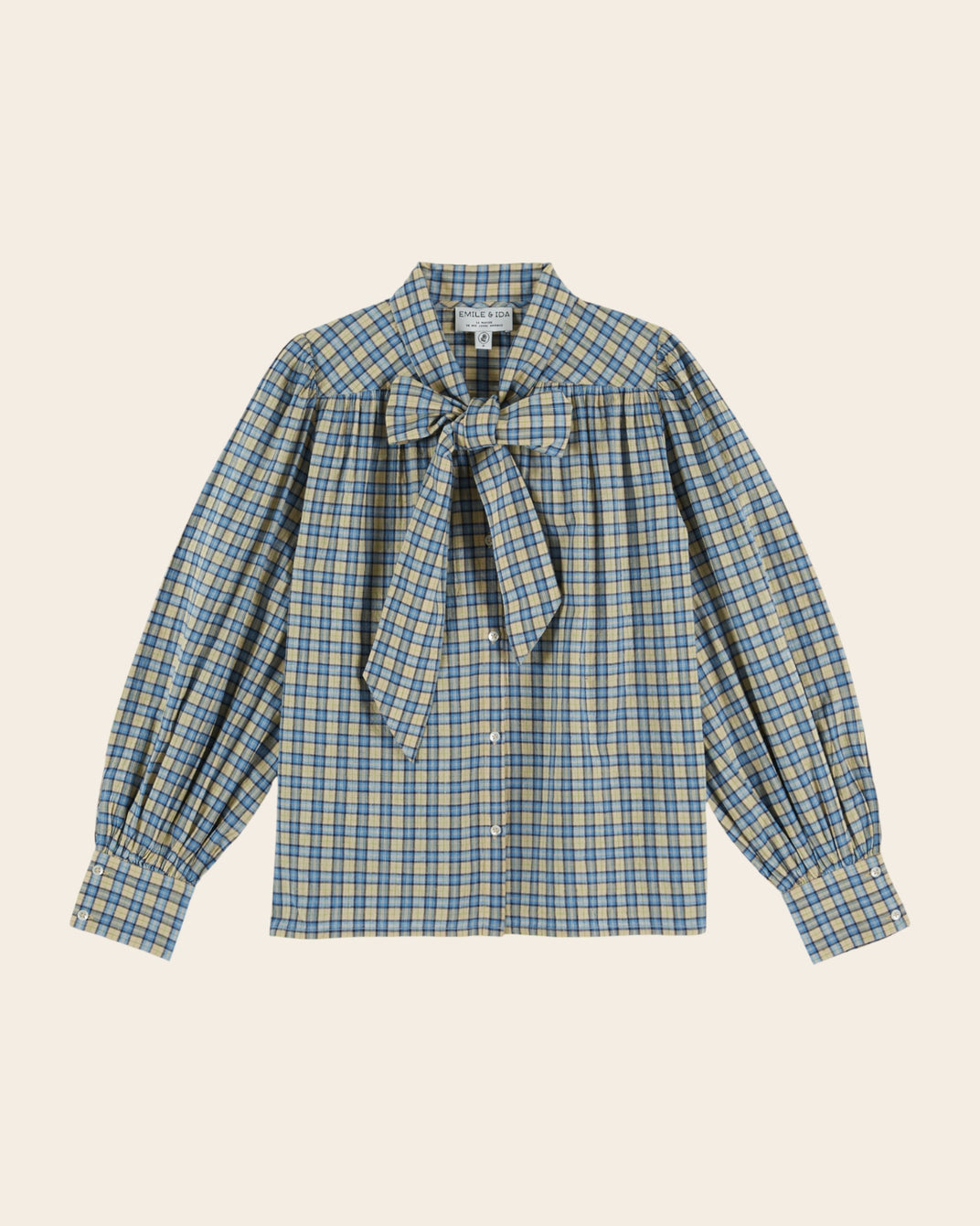 Blouse - Carreaux bleu et beige