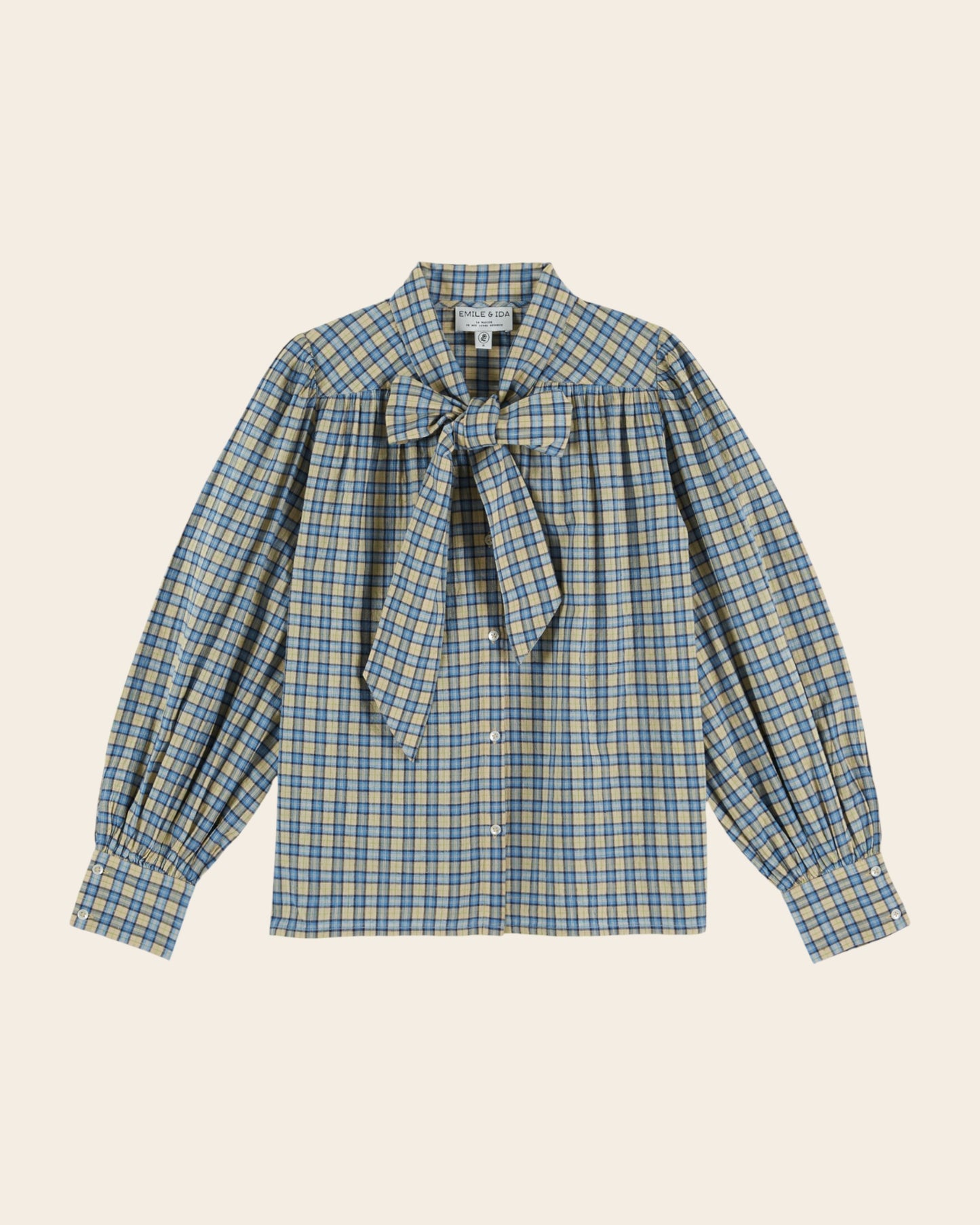 Blouse - Carreaux bleu et beige