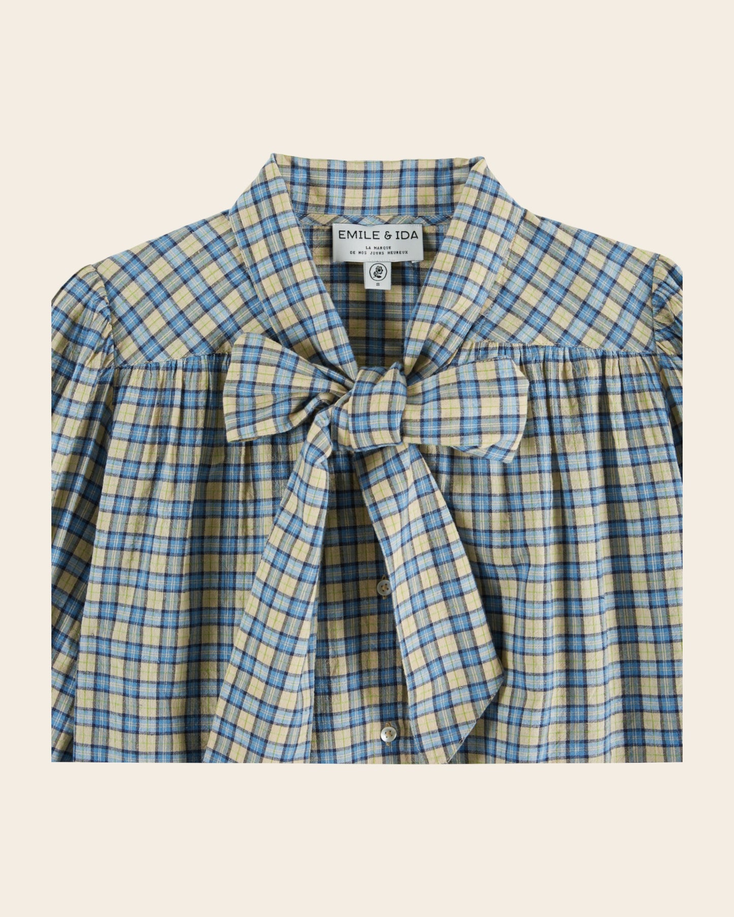 Blouse - Carreaux bleu et beige