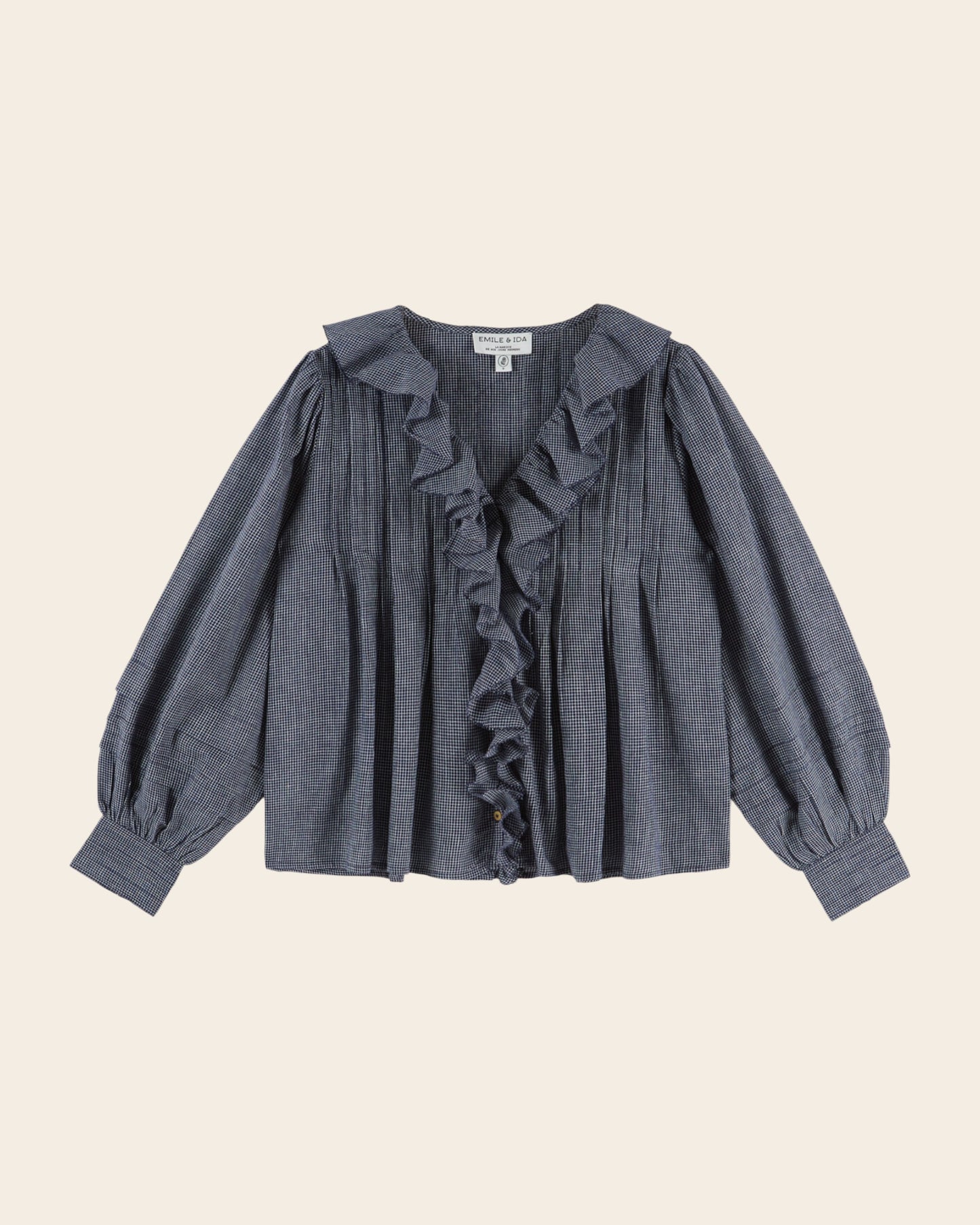 Blouse - Carreaux khadi volanté marine