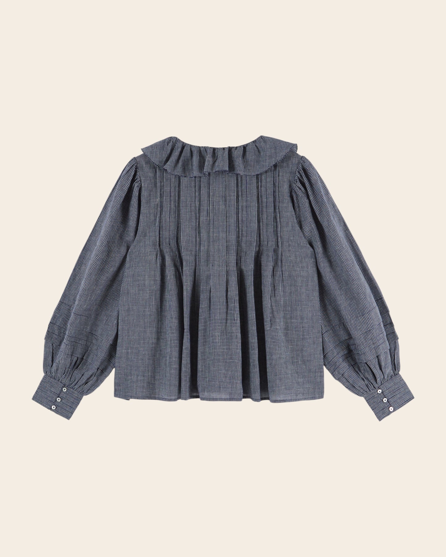 Blouse - Carreaux khadi volanté marine