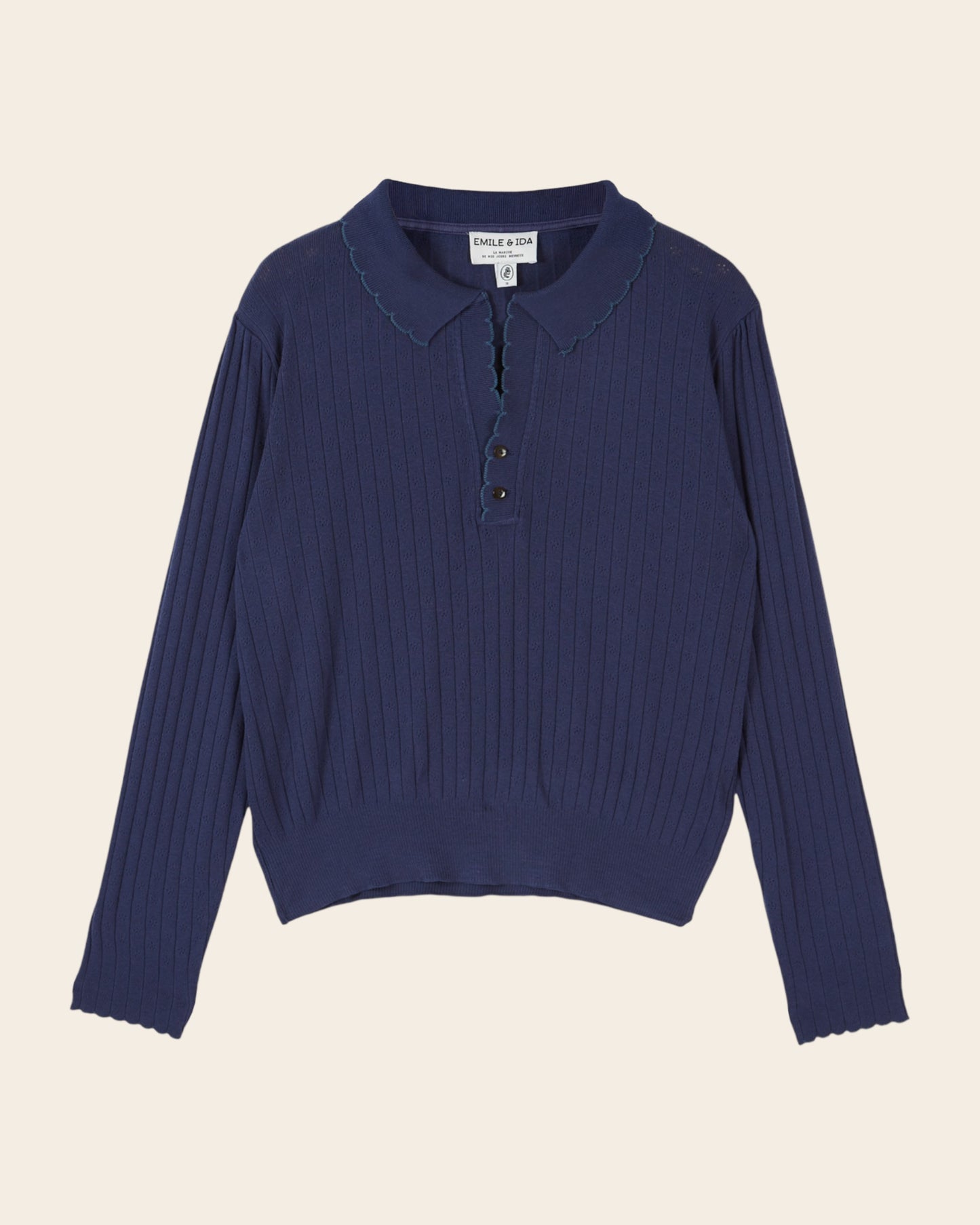 T-shirt manches longues - Pointelle bleu foncé