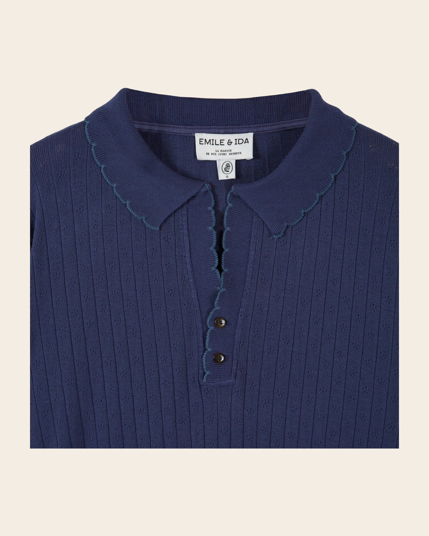 T-shirt manches longues - Pointelle bleu foncé