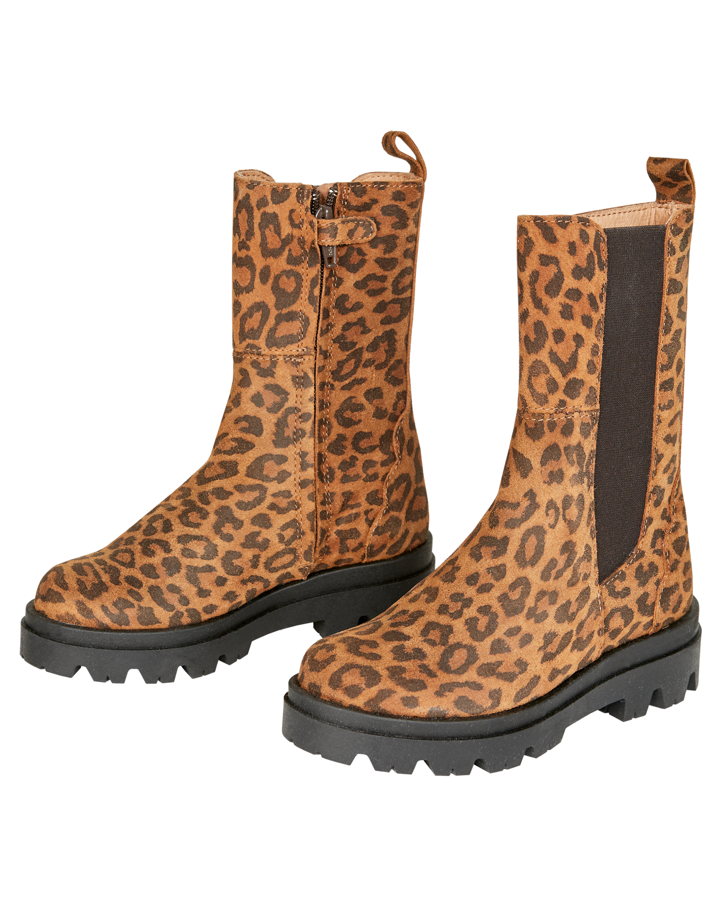 Girls' brown leopard leather boots