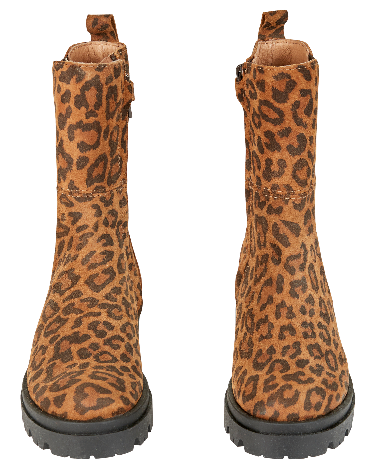 Girls' brown leopard leather boots