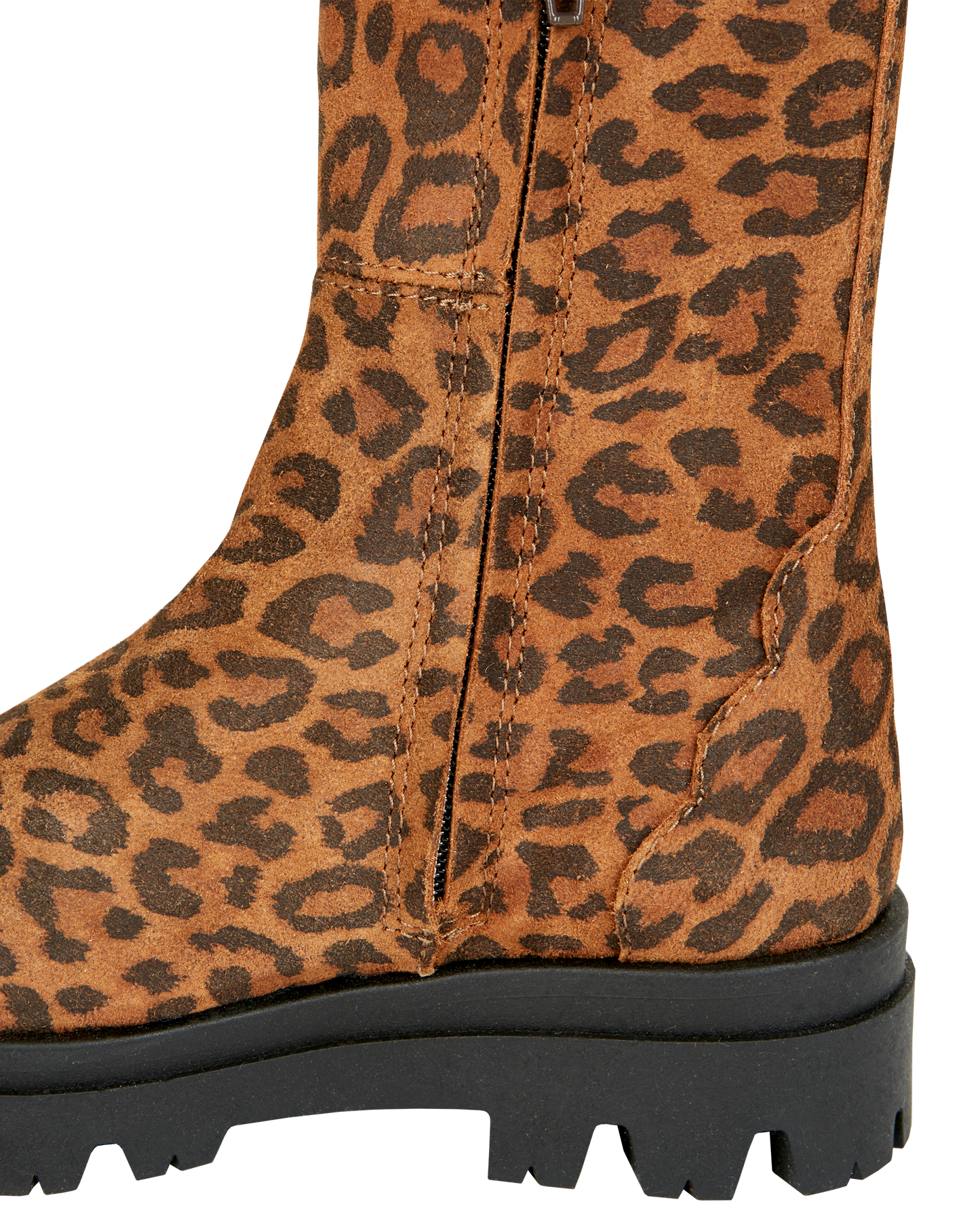 Girls' brown leopard leather boots